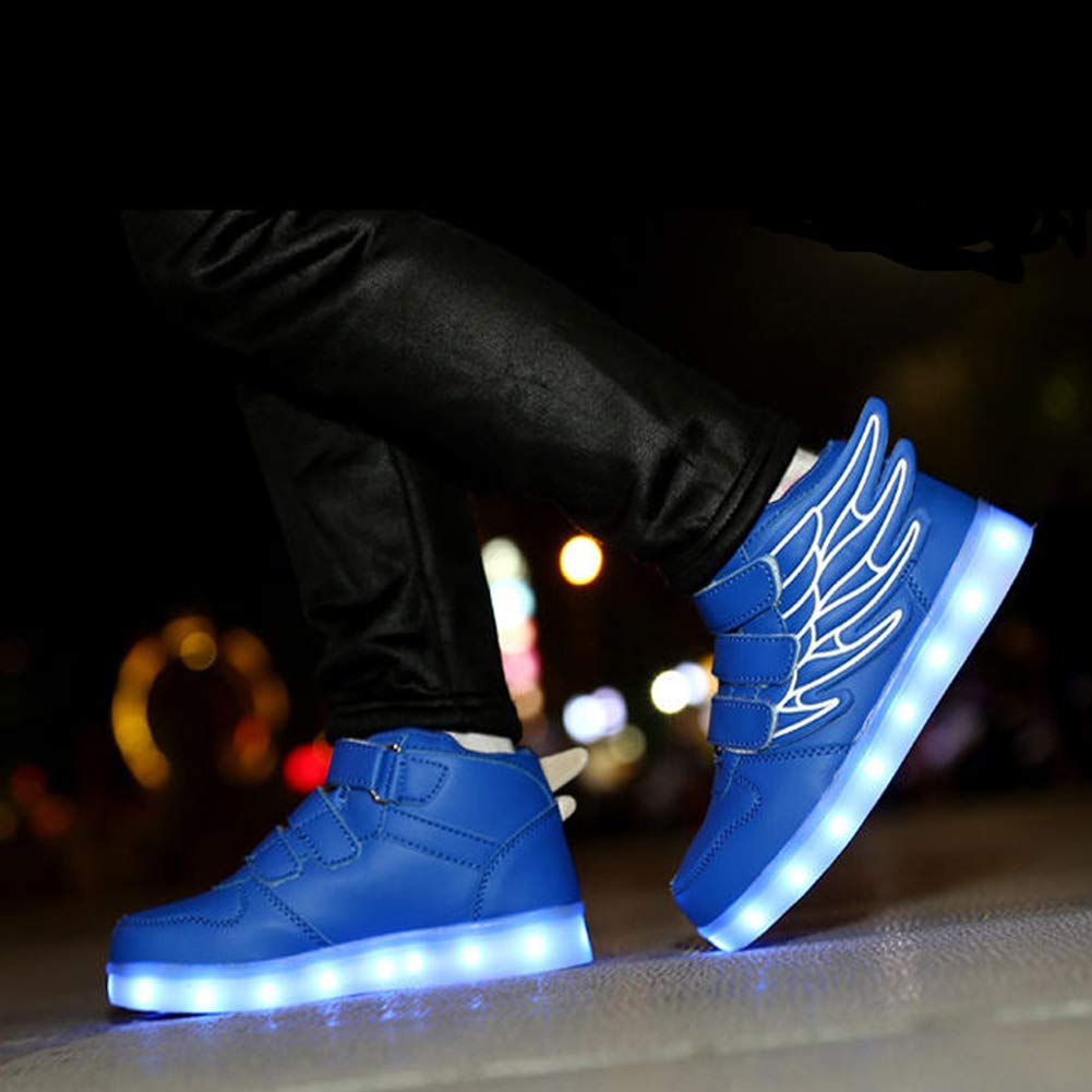 RioRand Kids Lights Up Sneakers Boys Girls Flashing Rechargeable Dance Shoes Athletic Wings Fashion High Top 7 Colors LED Shoes Blue