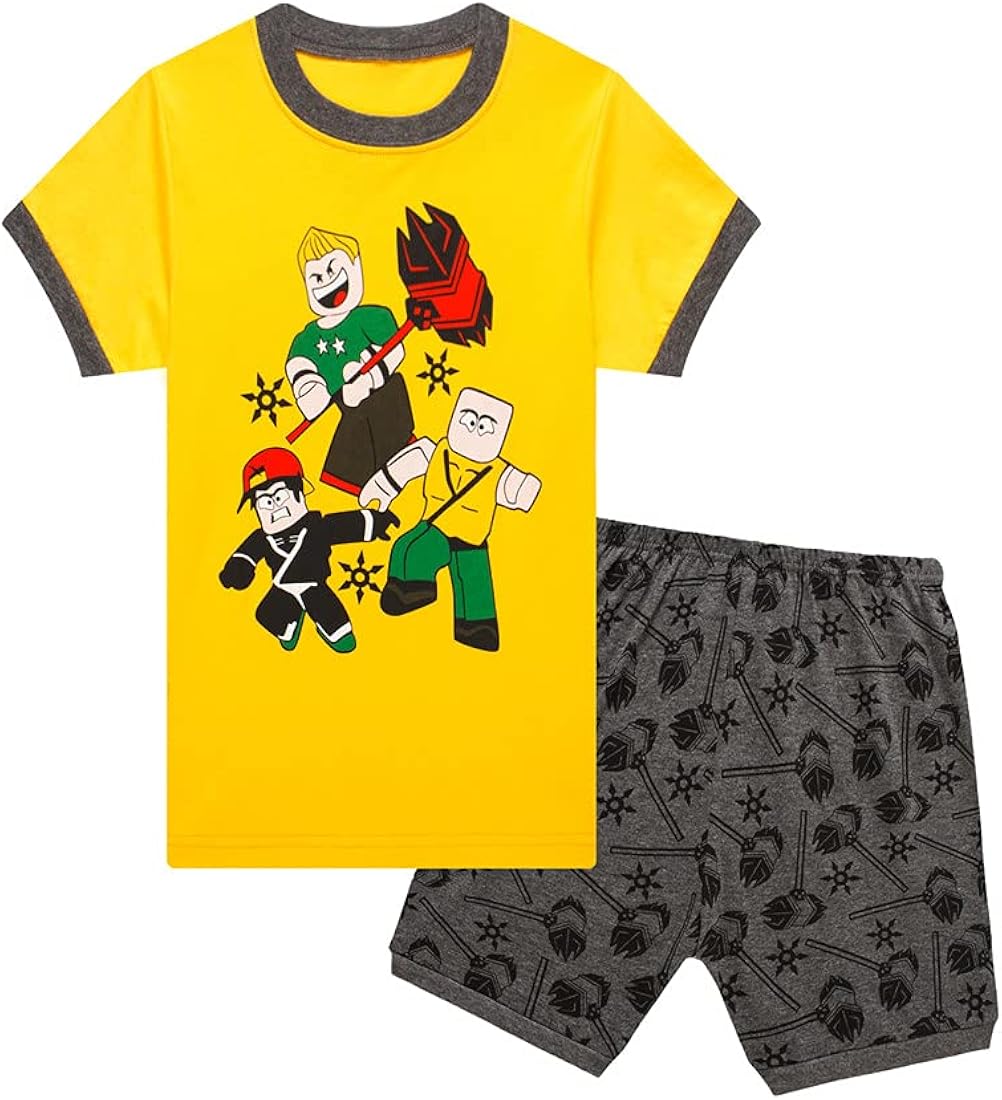 Roblox Pajamas Boys Summer Youtuber Kids Game Yellow Tshirt Shorts Pjs