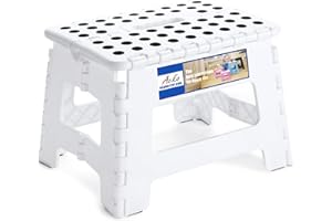 ACKO Folding Step Stool 9 Inch Step Stool 300 lb Capacity Plastic Foldable Step Stools for Kids and Adults, Folding Stool Suitable for Kitchen, Stepping Stool with Handle White Small Step Stool 1PC