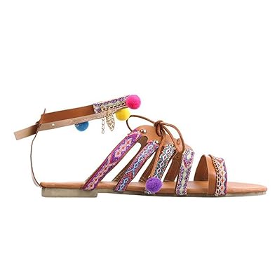 Manadlian Damen Sandalen ? Sommer Elegante Frauen Böhmen, 2018 Ladies Sandalen Gladiator Ledersandalen Flache Schuhe Bommel M
