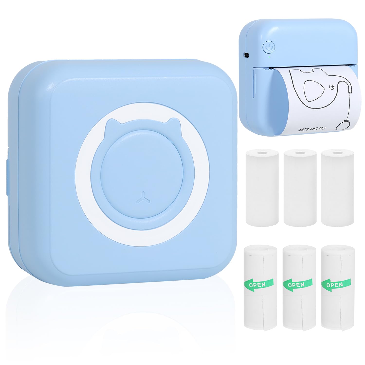 AURTEC Mini Thermal Printer,Portable Wireless Bluetooth Inkless Printer with 3 Rolls of Sticker and 3 Rolls of Thermal Paper,Compatible with Android/iOS,Pocket Printer for Memo,DIY,Photo etc.(Blue)