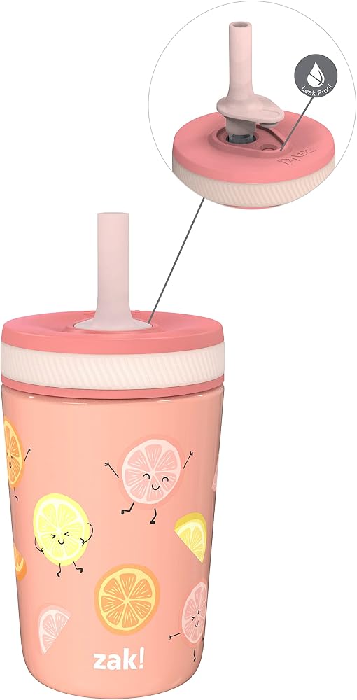 Zak Designs Happy Fruit Kelso 12oz Stainless Steel Leak-Proof Toddler Cup | BPA Free, Vacuum Insulated , Sippy Cup, Double Wa