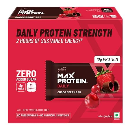 Ritebite Max Protein Daily Choco Berry Bars 300g Pack of 6 (50g x 6)