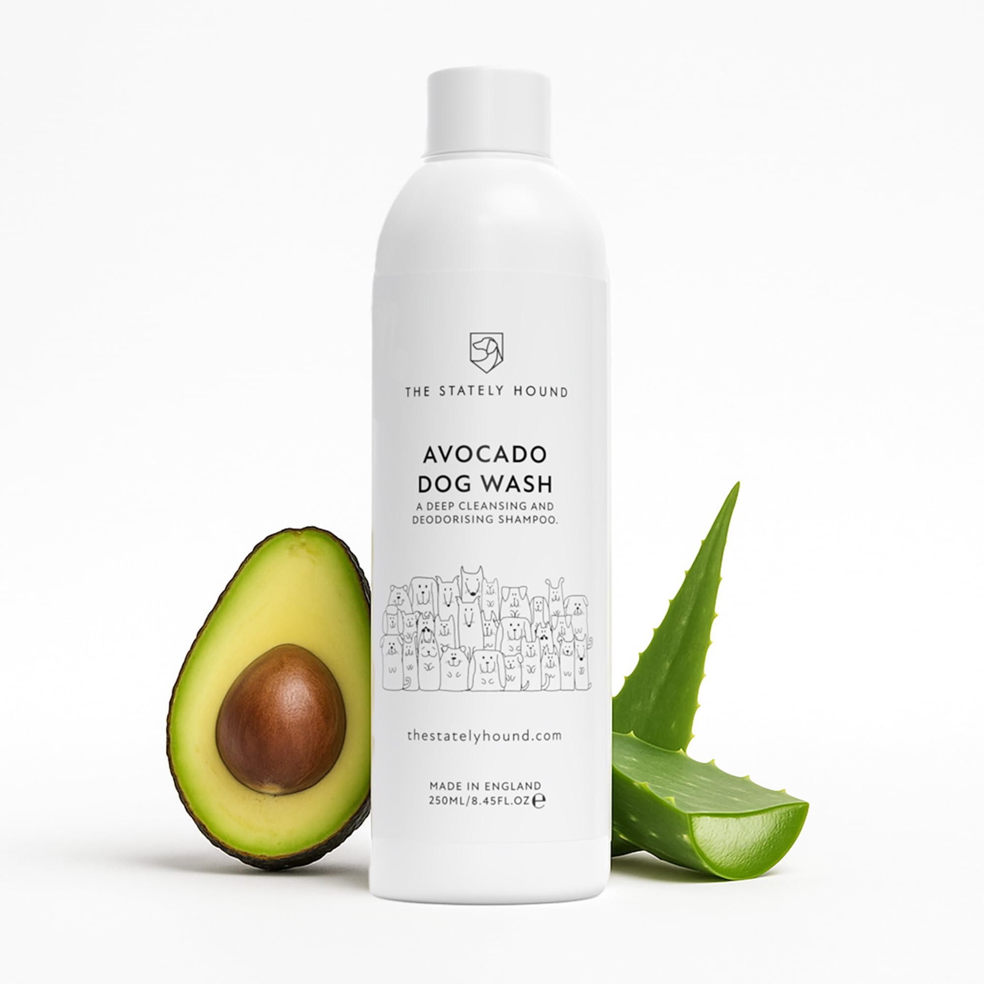 The Stately Hound Deep-Cleansing Dog Shampoo & Conditioner 2-in-1 – Odour-Neutralising Wash for Smelly Dogs, Aloe & Avocado Formula with Long-Lasting Fresh Fragrance, pH-Balanced, UK Made, 250 ml