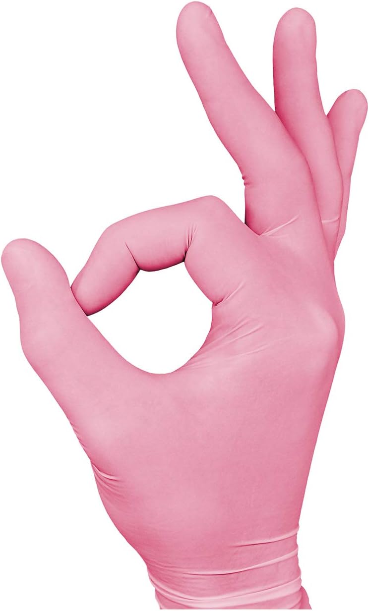 Nitrile Exam Gloves - Medical Grade, Powder Free, Latex Rubber Free, Disposable, Non Sterile, Food Safe, Textured, Pink Color, Convenient Dispenser, Pack of 200, DazzleTouch (X-Large)