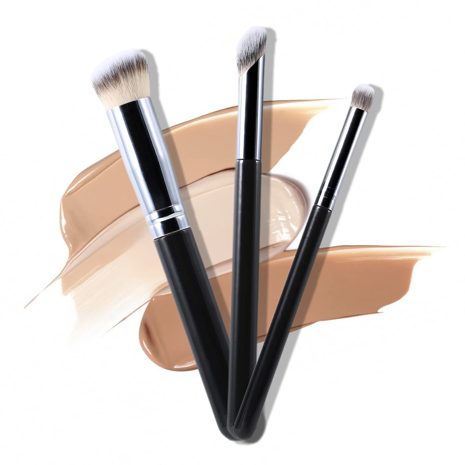 Erinde Angled Concealer Foundation Makeup Brush Set, 3PCS Under Eye Brush & Foundation Brush, Professional Contour Brush for Blending Liquid, Cream or Powder Cosmetics