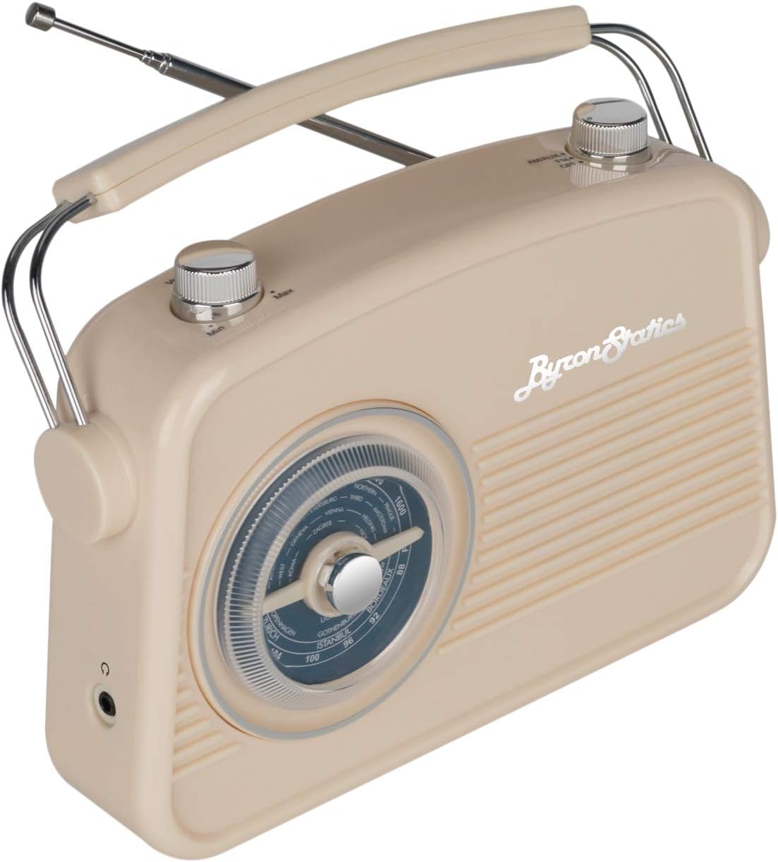 Byron Statics Radio FM AM Portable Radios Vintage Stable Reception Easy Use Dual Power Operation Big Handle Large Knob AC Adaptor Metal Antenna Headset Jack for Home Car Office Good Gift Cream: Electronics