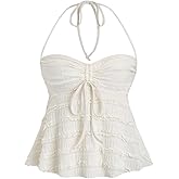 SOLY HUX Women's Peplum Halter Crop Tops Y2K Drawstring Tie Ruched Dressy Casual Spaghetti Strap Cami Top