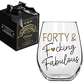 Pokolllee 40th Birthday Wine Glass Gifts for Women, 40 Fabulous Happy 40th Birthday Gift, 40 Years Old Wine Glass Birthday Gift for Mom Friends Wife Coworker, 40th Birthday Turning 40th Gift