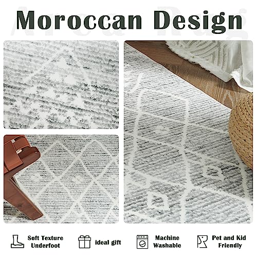 JINCHAN AREA RUG 3X5 MOROCCAN RUG WASHABLE RUG MODERN GEOMETRIC RUG NON SLIP ACCENT THIN RUG INDOOR DOOR MAT FLOOR COVER SOFT RUG CARPET FOR KITCHEN BEDROOM LIVING ROOM GREY