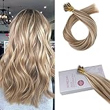 Moresoo 50 Strands Per Set 40g Per Pack Brown Highlighted with Blonde 6/60 18 Inch Pre Bonded Keratin Hair Extensions Micro Nano Rings Human Hair Extensions