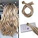 Moresoo 50 Strands Per Set 40g Per Pack Brown Highlighted with Blonde 6/60 18 Inch Pre Bonded Keratin Hair Extensions Micro Nano Rings Human Hair Extensions