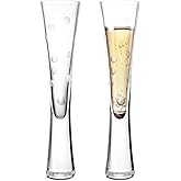 NUTRIUPS Champagne Flutes 5 oz, Hand Blown Glasses for Champagne Prosecco, Hand-carved Patterns, Set of 2 Clear Crystal Glass for Wedding Anniversary