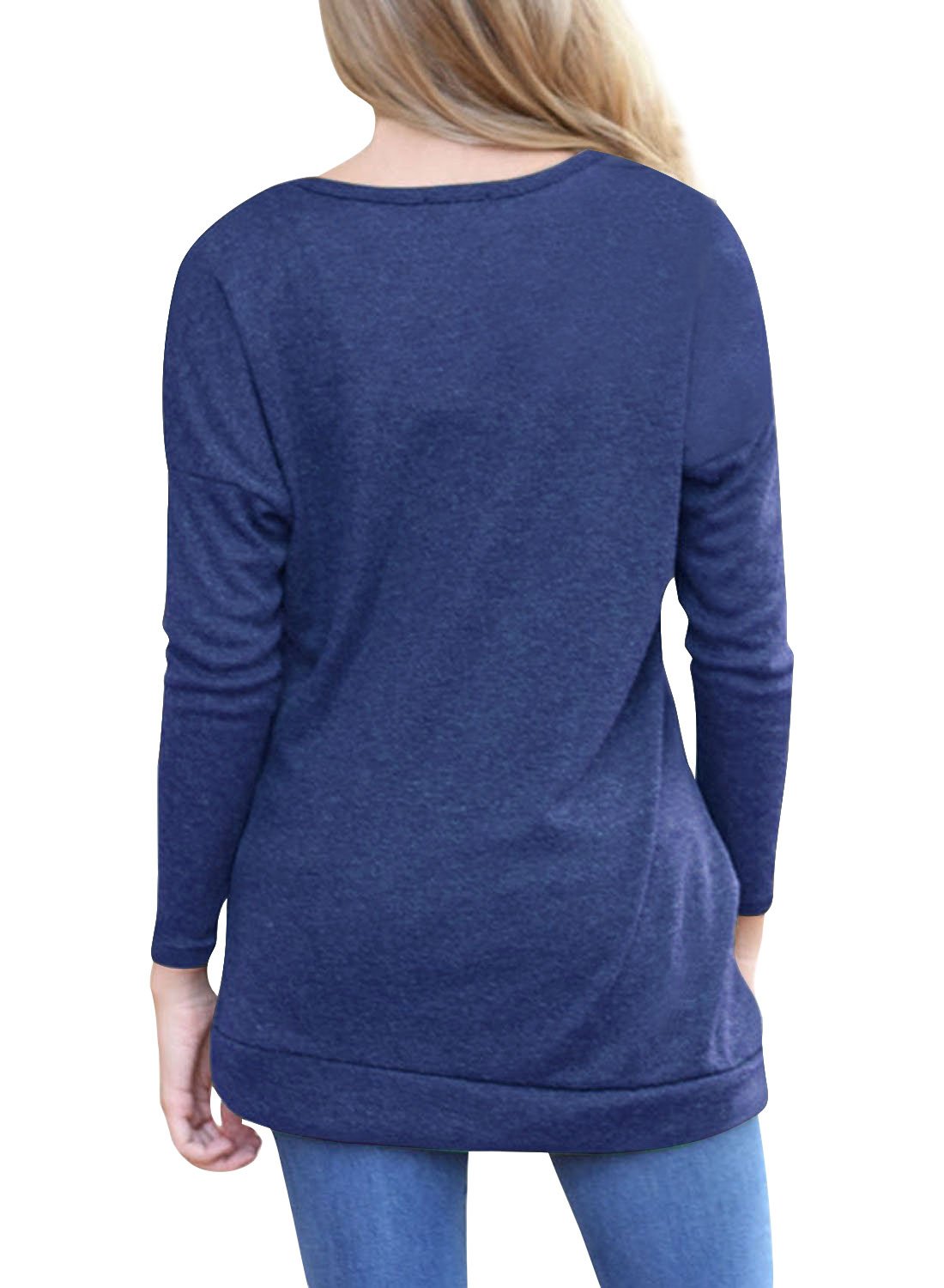 Womens Tunic Top Long Sleeve Casual Loose Lightweight Blouse Tshirt Tops ,Navy Blue,X-Large