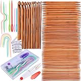 Exquiss Knitting Needles Set-75 Pcs 15 Sizes Bamboo Double Pointed Knitting Needles Set + 12 Pcs 12 Sizes Crochet Hooks Set + 4 Pcs 4 Sizes Cable Needles + 3 Pcs 3 Sizes Cable Stitch Holders