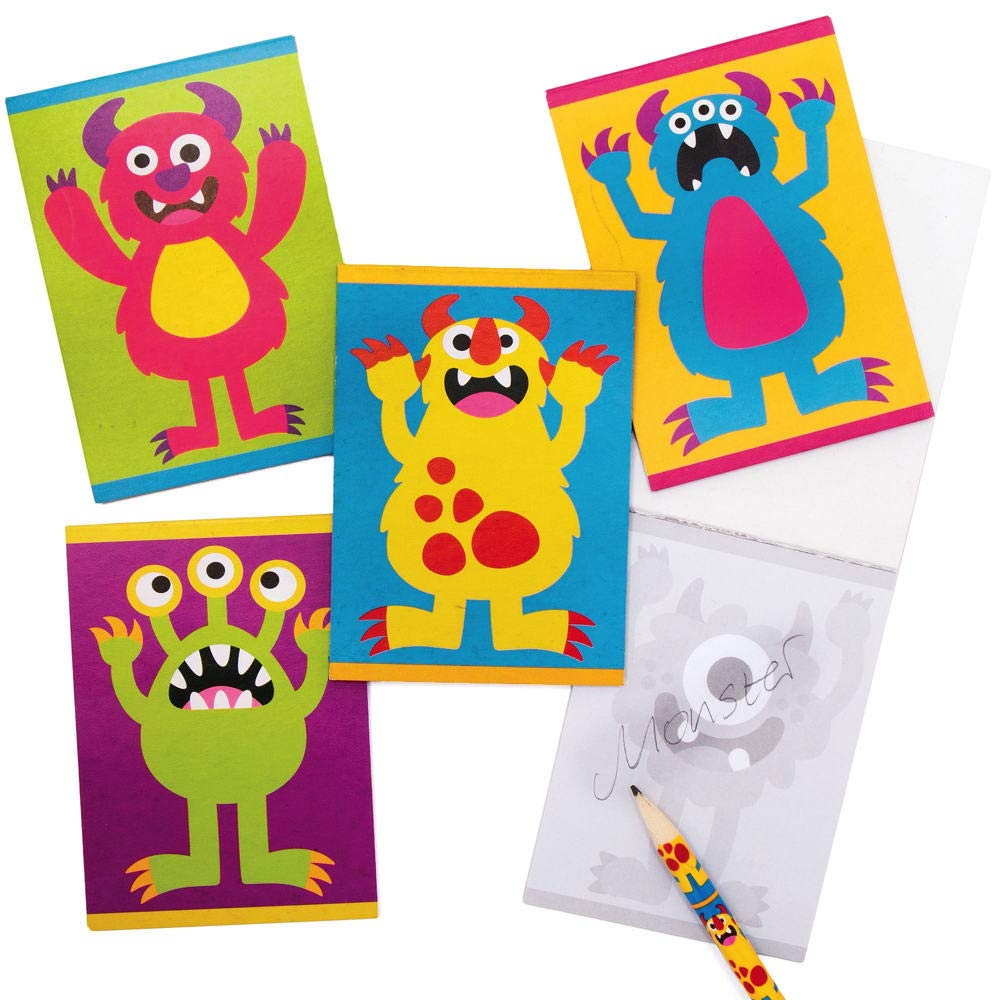 Baker Ross AX272 Monster Bunch Notepads - Pack of 12, Drawing Pads for Kids, Ideal Party Bag Filler