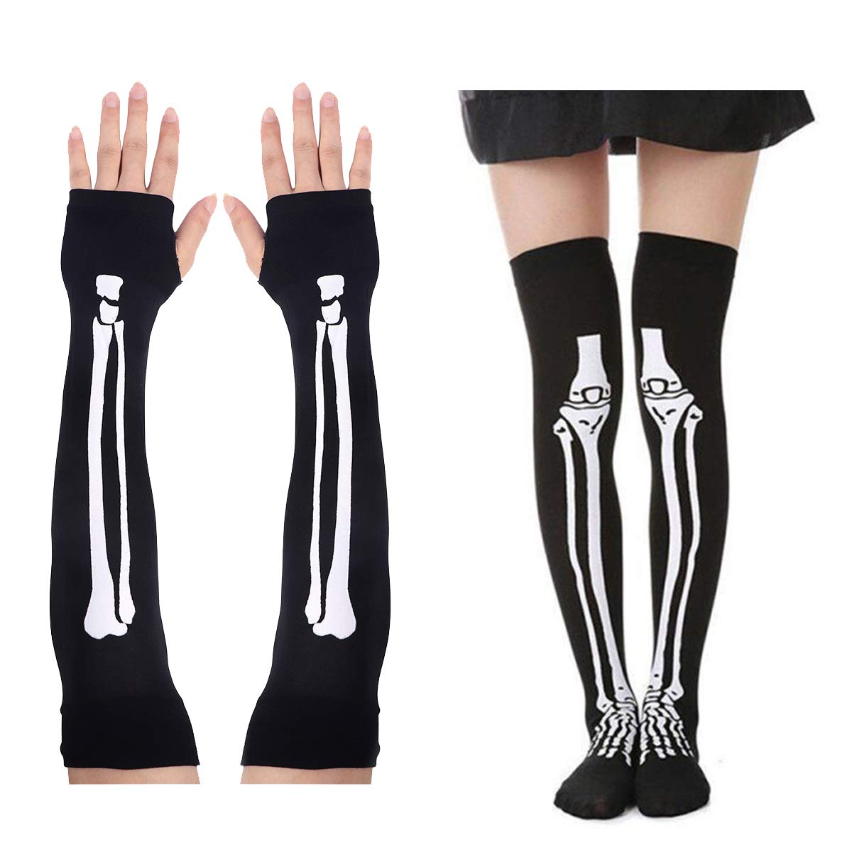 SIBOSUN Halloween Women's Skeleton Fingerless Gloves & Stockings Party Mardi Gras Carnival