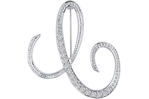 LiaSun A-Z 26 Letters Pins Brooches Silver Plated Metal Broaches Pins-Clear Crystal Initial Breastpin