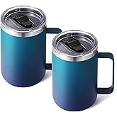 Volhoply 16oz Insulated Coffee Mug with Lid and Straw, Stainless Steel Travel Mugs with Handle, Double Wall Vacuum Leak Proof Coffee Tumbler Cup (Dark Night,2)