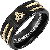 MasonicMan Men&rsquo;s Masonic Titanium Ring (Rope Inset, Latin Engraving)