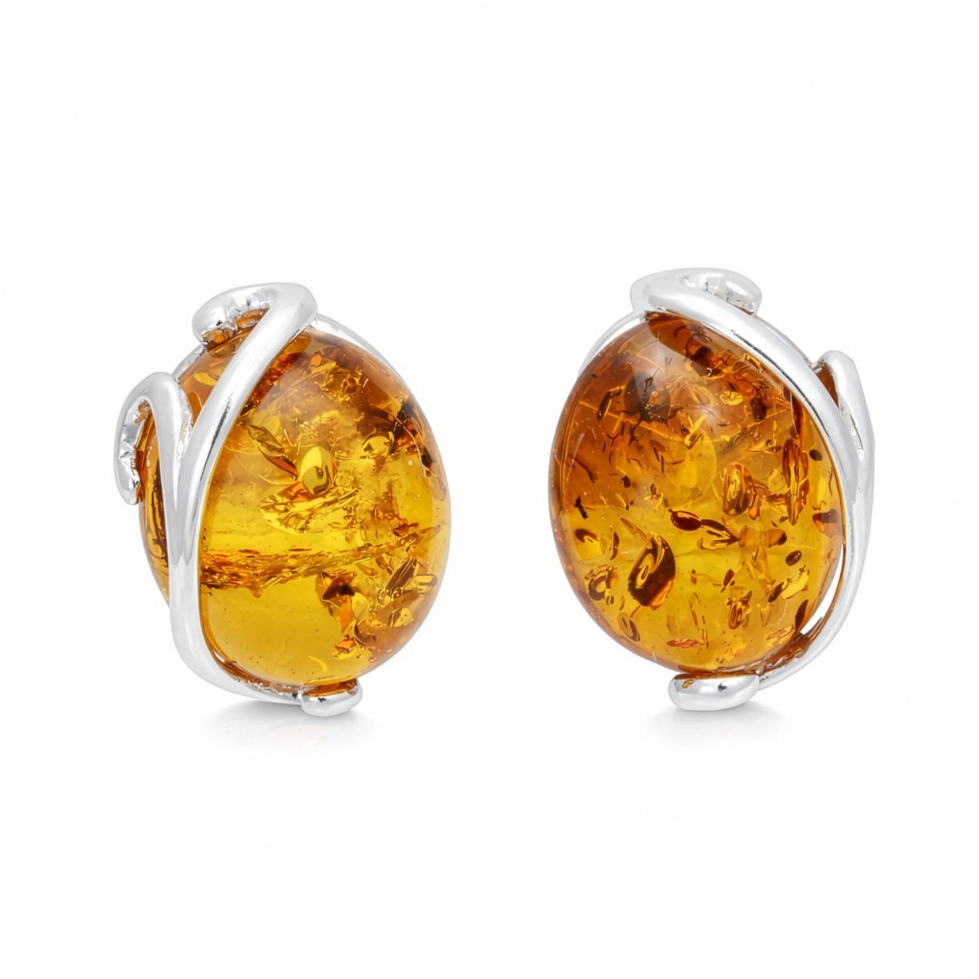 GIA Certified Sterling Silver and Baltic Honey Amber Stud Earrings Monique