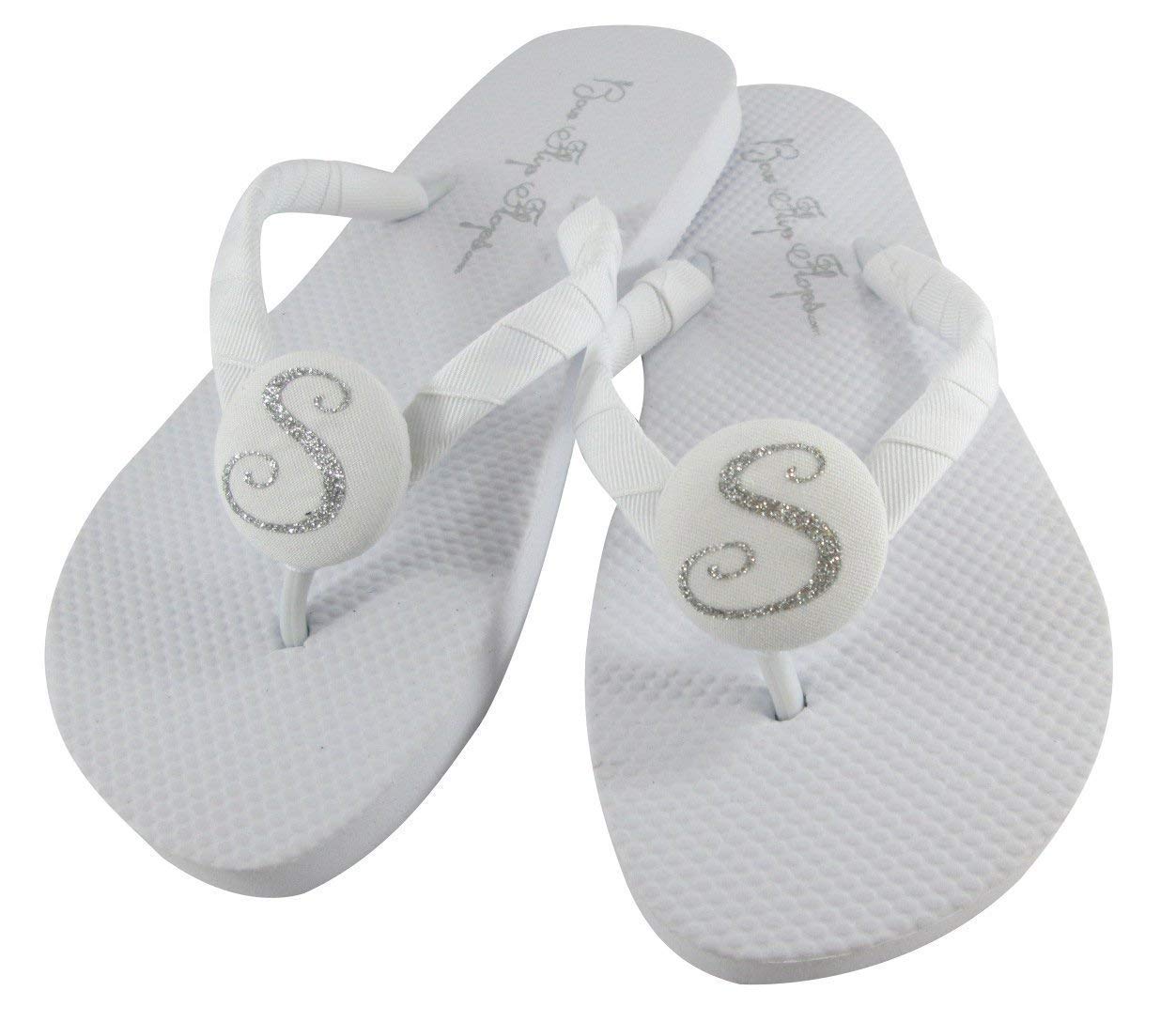 Silver Sparkle Initial Flip Flops, Wedding or Vacation