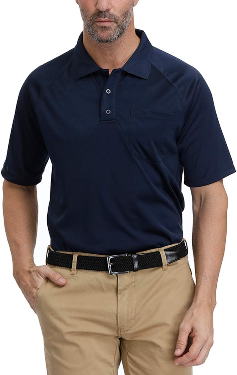 Men's Short Sleeve Moisture Wicking Performance Golf Polo Shirt Solid Color with Pocket: Clothing