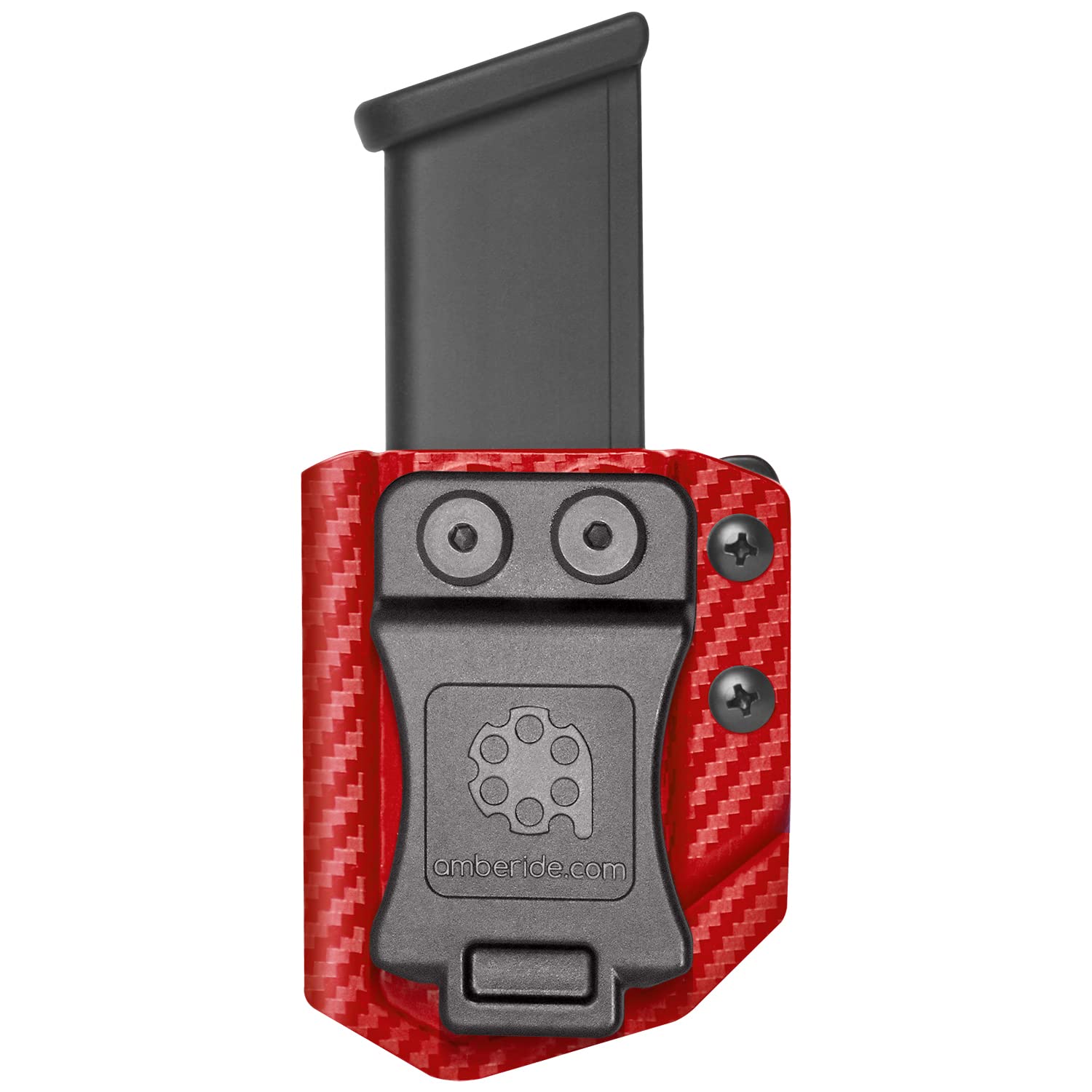Universal Mag Carrier IWB/OWB Magazine Holster Fit: 9mm/.40 Double Stack - 9mm/.40 Single Stack - .45ACP Double Stack - .45ACP Single Stack (Blood Red Carbon Fiber.45ACP Double Stack Mag Carrier) Image