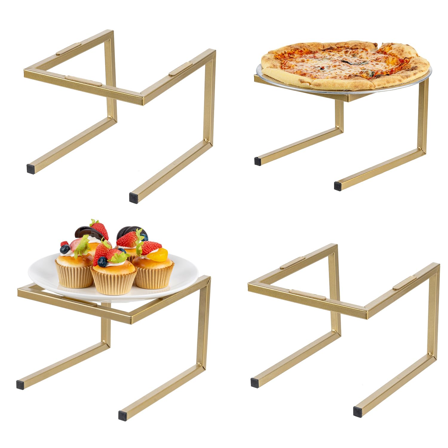 Photo 1 of MyGift Premium Brass Tone Metal Pizza Pan Riser Stand, Square Tube Racks Restaurant Buffet Tabletop Food Platter Serving Tray Display Risers for Party, Set of 4