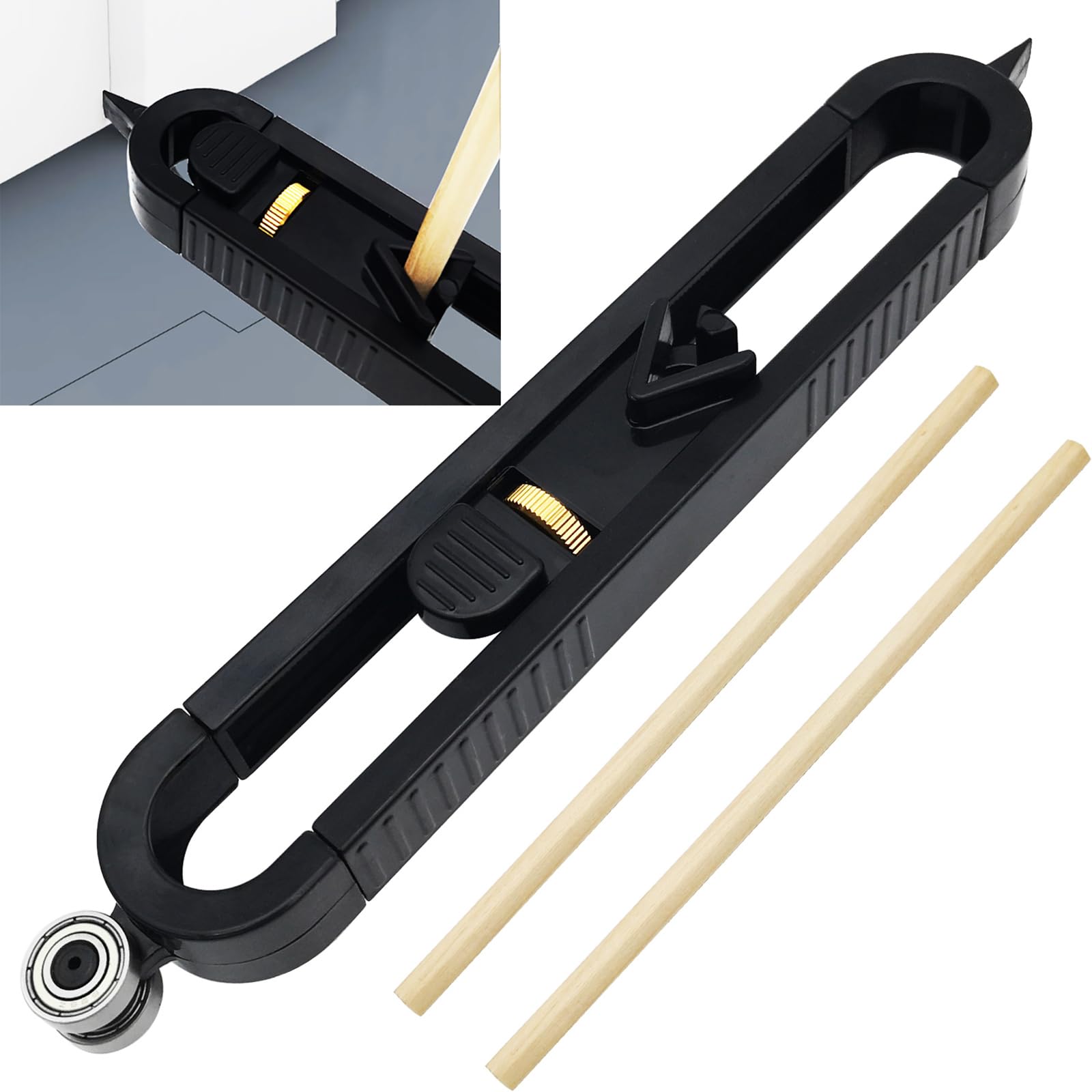 CTRICALVER Scribe Tool, Precise Contour Gauge Profile Tool, with Lock for Pencil, Adjustable Lock Woodworking Measure Ruler, Multifunction Scribing Tool (Black)