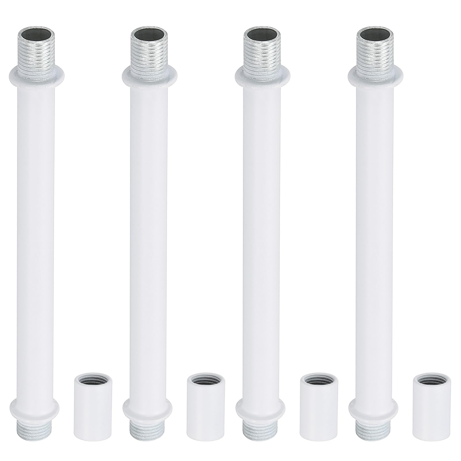 PATIKIL Straight Pipe Lamp Stems Rod Kit, 4Set M10 Carbon Steel 120mm(4.72") Long Double End Thread Rod with Coupling Nuts Sleeve Connector for Table Lamps Chandeliers, White