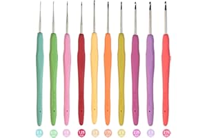 MTGHYARE 10 Small Sizes Lace Crochet Hooks Set 0.5mm - 2.75mm Ergonomic Soft Grip Handle Crochet Hook Needles Thread Crochet Hooks Yarn Lace Knitting Needles