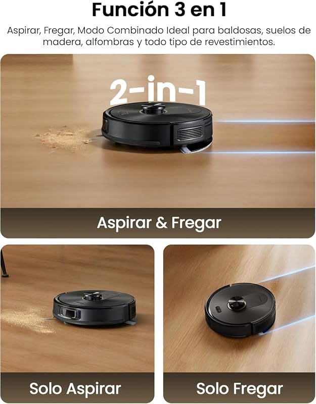 Q20 Pro Robot Aspirador y Fregasuelos 10000 Pa/200Mins, con 4L Base Autovaciado sin Bolsa, Navegación y Cartografía por Láser por App/Voz/Control, para Suelos/Alfombras y pelos de Mascotas