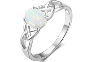 ISILVER 925 Sterling Silver Celtic Knot Heart Shaped Fire Opal Wedding Engagement Ring