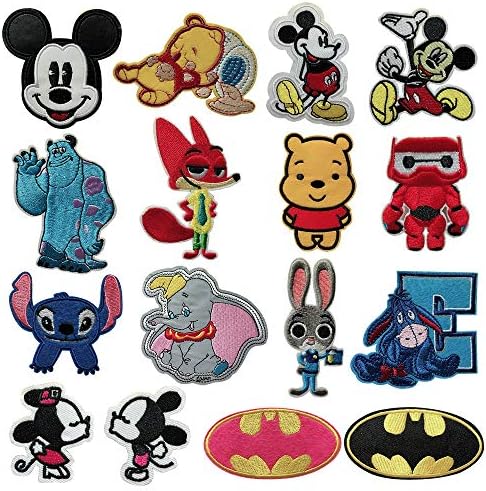 Disney Patches 16 Pcs Iron On Sewing Embroidered Patches for Clothing, Backpack, Cap, Jacket, Jeans