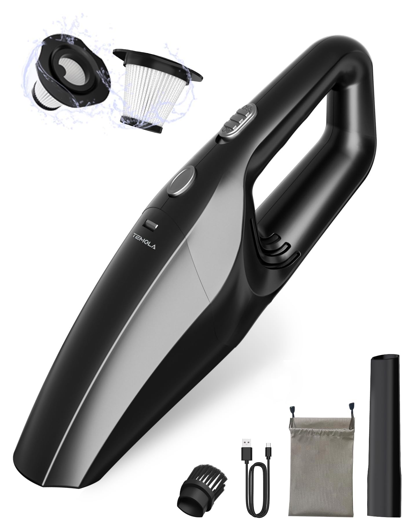Photo 1 of ***(HEAVILY USED/ MINOR DAMAGE)***TEMOLA Handheld Car Vacuum Cleaner, High Power Handheld Vacuum, Vacuum Portable Cordless with HEPA Filter, Hand Held Cordless for Car Accessories, Pet Hair, Home, Office