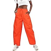 LOOKBOHO Women's Summer Cargo Pants 2026 High Waist Loose Barrel Parachute Drawstring Lightweight Hiking Raver Trousers