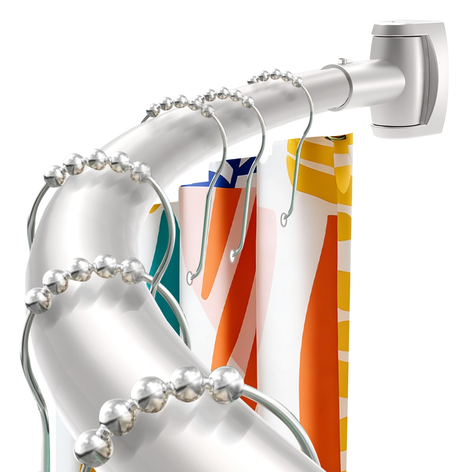 Brushed Nickel Curved Shower Curtain Rod 33-78 Inches Adjustable Splicing Design Shower Rods Curved Round Bowed Rust proof, Need To Drill Shower Curtain Rod for Bathroom, Bathtub, Stall