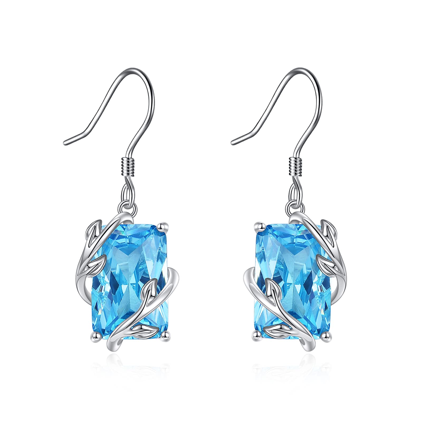 POPLYKE Blue CZ Leaf Earrings Sterling Silver Blue Dangle Earrings Crystal Jewellery Gifts for Women