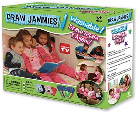 Draw Jammies Washable Pajamas Set for Kids with Magic Glow Pens, Scented Markers and Stencils - Blue or Pink