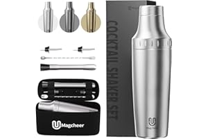 Magcheer Hybrid Cocktail Shaker Set | Vacuum Insulated Stainless Steel Martini Shaker with Strainer & Jigger Lid | Travel Coc