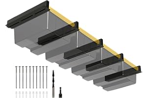 Eastrexon 4-bin Overhead Garage Storage Rack, Heavy Duty Ceiling Storage Racks, Powder Coated Tote Storage Rack for Garages, Sheds, Storerooms (5 PCS, for 4 Bins)