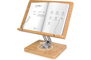 Crocqett 360 Degree Book Stand for Reading - Desktop Book Holder Stand Height Adjustable Large Book Stand for Desk with Paper
