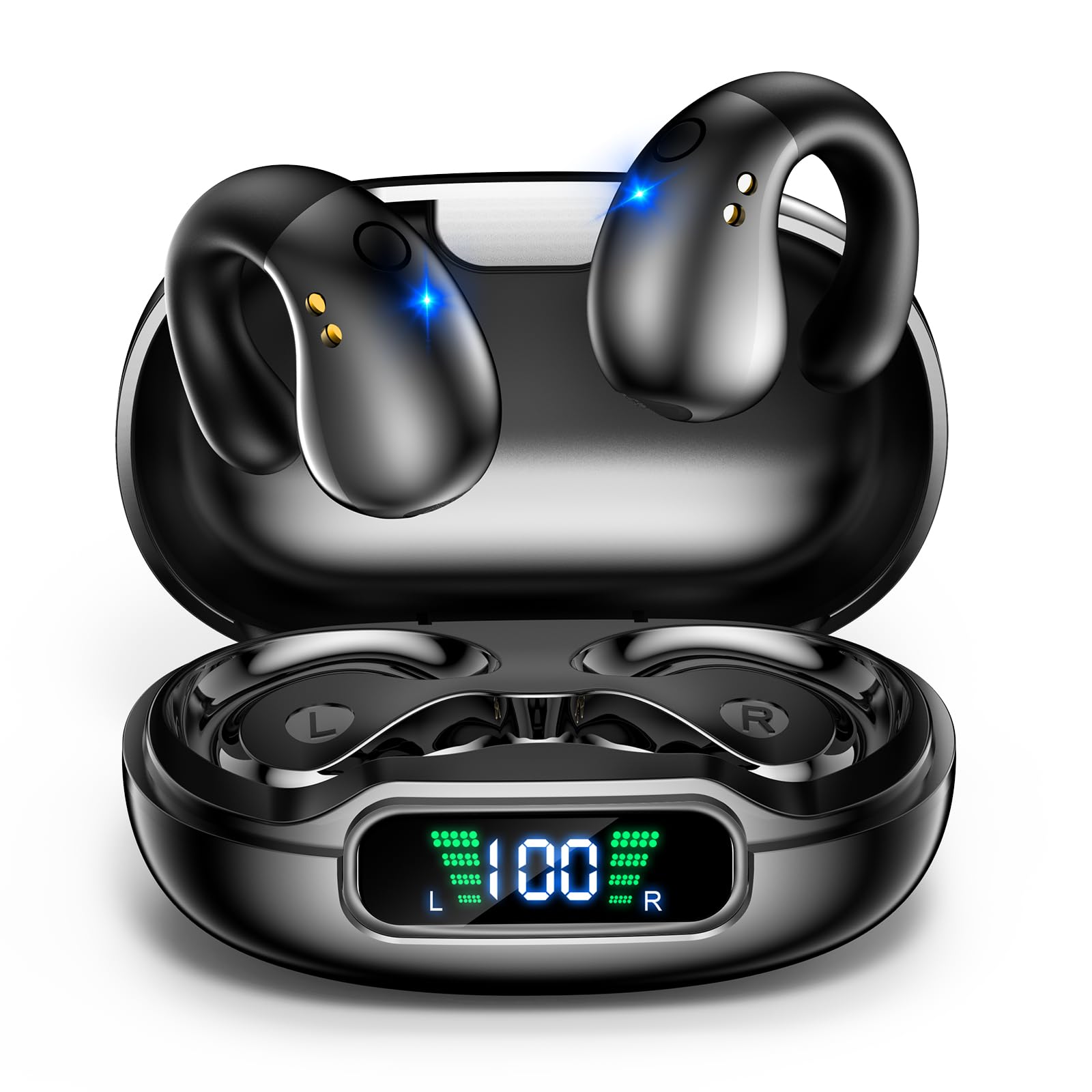 イヤーカフイヤホン【イヤホン新時流 イヤホン bluetooth】 OWS イヤホン 空気伝導イヤホン 耳挟み式イヤホン bluetooth イヤホン 塞がない ワイヤレスイヤホン 骨伝導イヤホンの革新 耳挟み式 オープンイヤー 音漏れ抑制 耳を塞がないイヤホン Bluetooth5.3 数字LEDディスプレイ 瞬時接続 誤操作防止 耳掛け式 耳を飾るアクセサリー 超軽量 快適装着感 圧迫感ゼロ商品画像