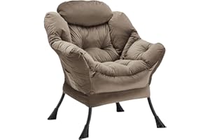 Youtanic Lazy Chair Thick Padded, Accent Chair Velvet Upholstered with Wide Seat, Stable Metal Frame and Non-Slip Pad, Modern Sofa Armchair with Side Storage Bag for Dorm, Room, Office, Dark Gray