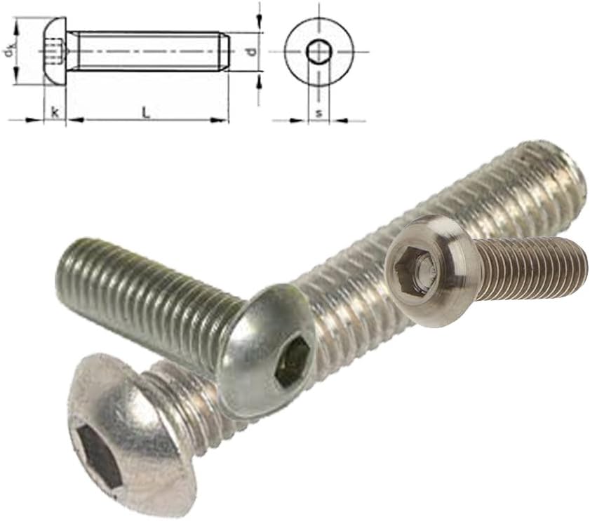 20 Viti A Testa Bombata A2 Inox ISO 7380 - M6x6mm - Esagono Incassato - Totalmente Filettate - Foto 7