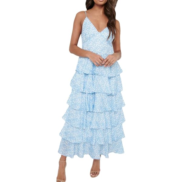 ETCYY Women's Off Shoulder Chiffon Maxi Dress - Ruffled Summer Dress, Boho Floral Print, For Wedding Guest & Beach