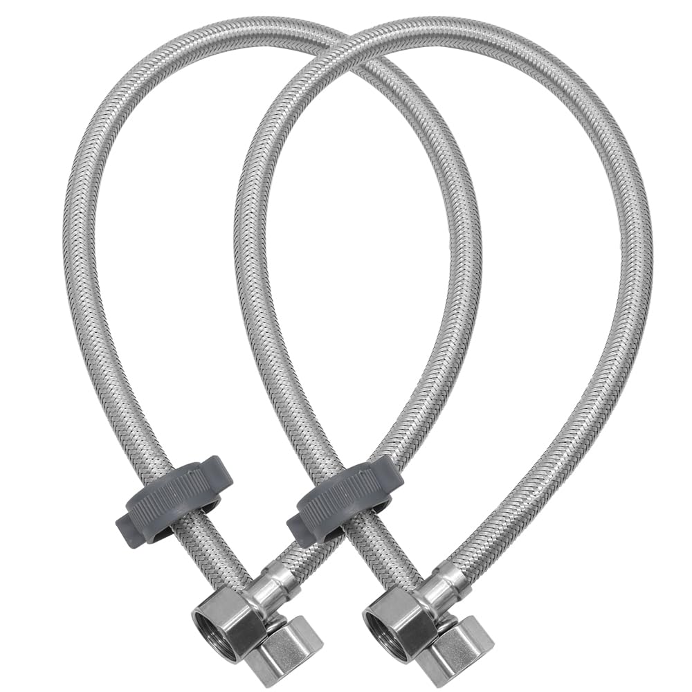 GOIYZTTR 2 Pcs Flexible Hose Stainless Steel 1/2" x 1/2" BSP Fitting 60cm Long Braided Hose Sink Supply Hose for Monobloc Basin or Kitchen Toilet Taps