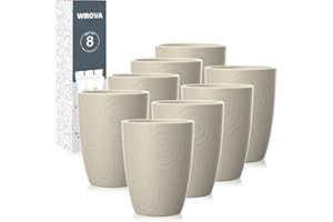 Wrova Wheat Straw Cups 8 PCS Good Alternative to Plastic Reusable Cups 12 oz Unbreakable Drinking Cup Reusable Dishwasher Safe Water Plastic Glasses (Beige)