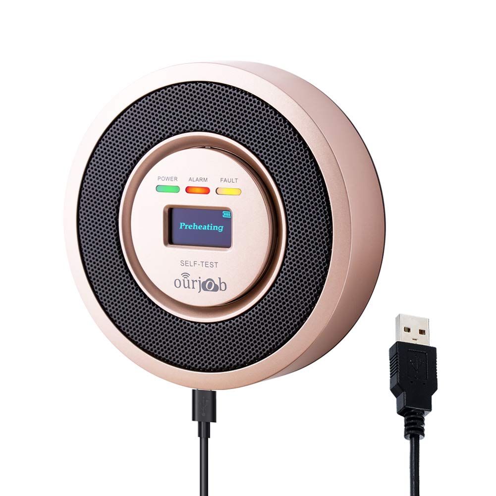 Gas Detectors Alarm-Ourjob, Household LPG/Natural/Coal Gas Combustible Gas Leak Monitor, Propane Butane Methane Gas Sensor, USB Powered, Digital Display, Sound Light Warning (Champagne)